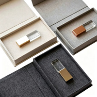 Flashdisk Kristal Custom 2.0 3.0 Emas Mawar Kaca Pendrive 4GB 8GB 16GB 32GB 64GB 128GB Kotak Linen USB Stick Hadiah Pernikahan