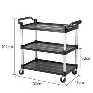 Wholesale high quality restaurant cart black storage trolley kitchen cart three layers tool cart for home and hotel using