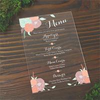 Tarjetas de menú de invitación de boda acrílicas transparentes redondas personalizadas de alta calidad