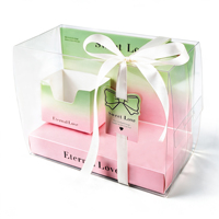 Boîte à gâteau carrée transparente personnalisée Sunshine avec impression numérique, doublure en éponge, ruban et poignée pour l'emballage de gâteaux