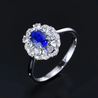 SGARIT Fabricant de bijoux fins, bague de fiançailles en or blanc 18 carats véritable avec saphir bleu naturel de 0,65 carat et diamants
