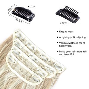 Extensiones de Cabello Sintético con Clip, Onduladas Largas, 4 Piezas, Gruesas, Color Ceniza Oscura y Rubio Decolorado, Doble Trama, 20 Pulgadas, para Mujer - Product Image 2