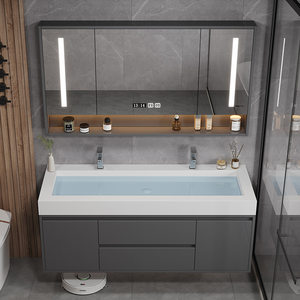 Vanité de salle de bain accessible avec lavabo, rangement ergonomique et miroir pour une utilisation quotidienne confortable-Vanité de salle de bain - Product Image 1