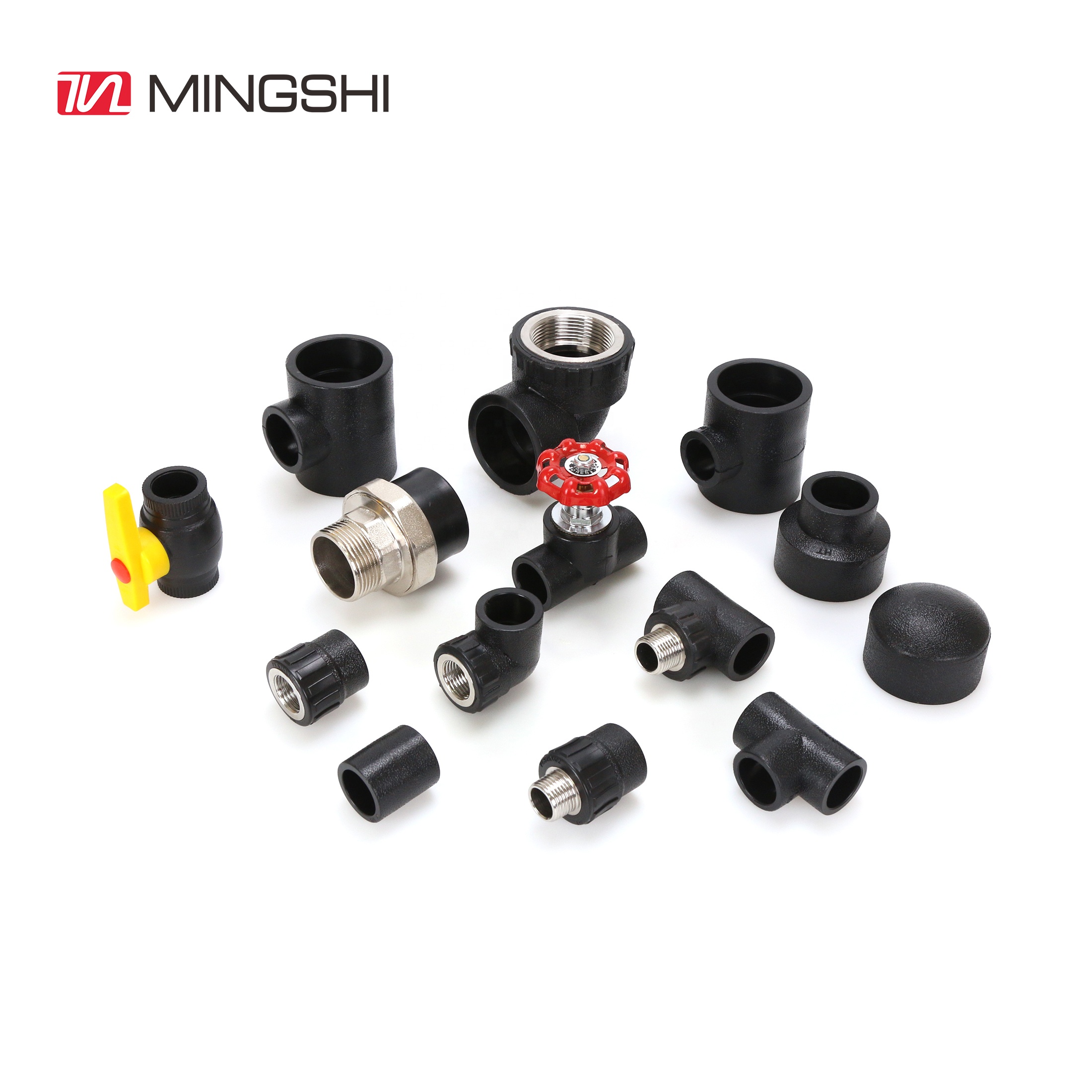 MINGSHI Threaded Male Female TEE Elbow Coupling Cap Valve PE Press Compression Fitting