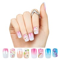 Nouveau style, faux ongles artificiels 3D, 24 pièces, ABS, pré-conçus, dégradé de perles colorées, à presser, pour femmes, utilisation sur les doigts