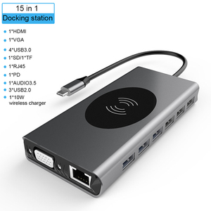 15 in 1 USB C HUB 10W ที่ชาร์จไร้สาย Type C TO 4K <span class=keywords><strong>HDMI</strong></span> 1080P VGA PD TF 3.5มม. ตัวแยก3.0 USB RJ45 1000M - Product Image 4