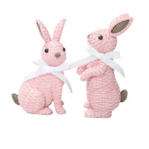 Пасхальный Европейский стиль ротанга из смолы кролик сад статуя кролик на лужайке плетеный галстук-бабочка скульптура кролика украшение для спальни