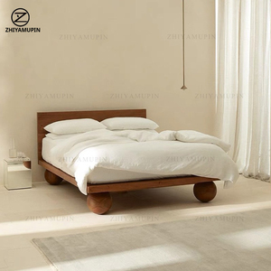 Cama Moderna Minimalista de Madera Maciza con Patas Redondas de Tronco, Múltiples Tamaños y Materiales para Dormitorio, Casa de Huéspedes, Muebles de Hotel 9521 Sol - Product Image 1