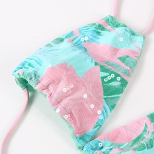 Conjunto de Bikini Tropical Personalizado con Lentejuelas, Estampado de Hojas de Palma, Traje de Baño de Dos Piezas para Mujer, Fabricante OEM - Product Image 2