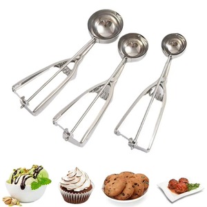 Cuillère à glace 3 tailles avec déclencheur, en acier inoxydable, pour la pâtisserie, les fruits, la pâte à biscuits, les cupcakes - Product Image 1