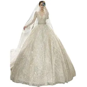 2021 Bride Pernikahan Gaun Gaun Pengantin Lengan Panjang Gaun India Pernikahan Memakai Pernikahan Gaun