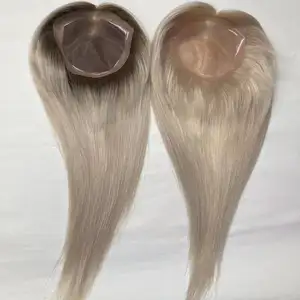 Ready to ship mono base toppers 6x6 European raw virgin human hair ice white light blonde color hair piece for hair loss women