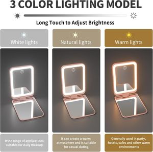 Portable <b>Plastic</b> Compact Rechargeable Foldable Touch Screen LED Light 1X/2X Magnification Dual Sided Personalized <b>Mirror</b> - Product Image 3