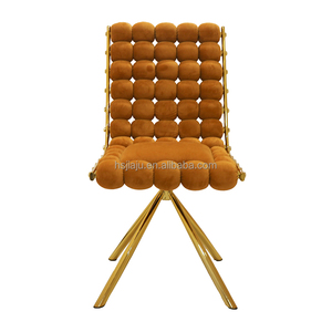 Silla de comedor de oro Matel moderna de lujo ligero, mesa y silla de cuero de terciopelo con respaldo simple, silla de comedor para casa - Product Image 1