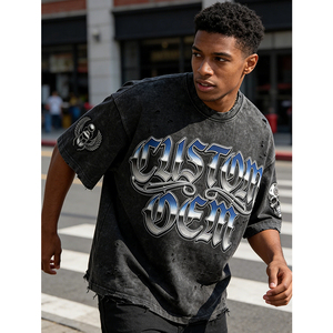 Camiseta de Hombre Estilo Streetwear, Oversize, Hombros Caídos, 100% Algodón, Lavado Ácido, Diseño Vintage, Personalizable (OEM) - Product Image 3