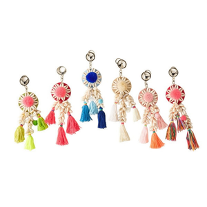 Porte-clés en cuir de style ethnique avec pompon rond, design 47711-22 - Product Image 1