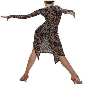 <span class=keywords><strong>Vestido</strong></span> de baile latino Tango Salsa para mujer, trajes de baile Flamenco Samba con <span class=keywords><strong>estampado</strong></span> de leopardo para competición - Product Image 2