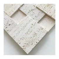 Vente en gros de mosaïques en marbre travertin beige 320x320mm, motif carré, pierre naturelle pour extérieur, salle de bain, salon, villa