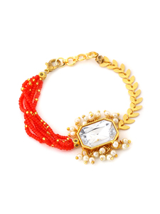 Rakhi Elegante con Perlas y Polki, con Conjunto de Pulseras Decorativas para el Festival Raksha Bandhan, Hecho a Mano con Hilo Premium - Product Image 3