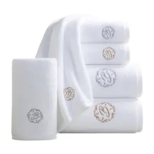 Wholesale Customized Logo Elegant 100% Egyptian Cotton Bath Towel Embroidery White Hotel Towel Set