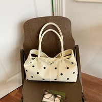 Sac fourre-tout vintage à pois en PU avec logo personnalisé pour femme, grande capacité, sac à bandoulière, sac de shopping pour étudiante