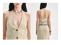 Lin col en v licou gilet jupe ensemble vieil argent 2 pièces ensemble femmes costume queue de poisson enveloppé fesses jupe deux pièces ensemble