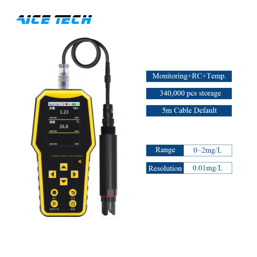 Aice Tech 0-2mg/L gamme 0.01mg/L résolution portable eau PH température compteur de chlore résiduel