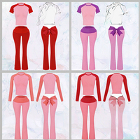 Ensemble 2 pièces décontracté Y2K vintage pour femme, haut à manches longues et pantalon de yoga évasé, avec détail nœud, idéal pour les grandes tailles - Collection Saint-Valentin 2026