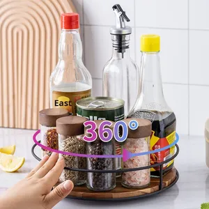 Étagère à épices rotative en bois ronde de 6 à 12 pouces pour le comptoir de cuisine, organisateur de <span class=keywords><strong>plateau</strong></span> <span class=keywords><strong>tournant</strong></span> pour armoire, table à manger, <span class=keywords><strong>placard</strong></span> - Product Image 2