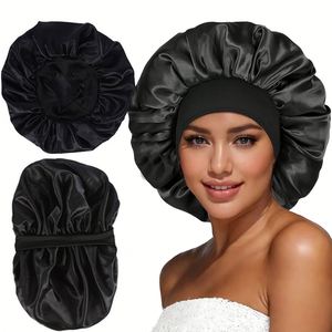 Soft Satin Silky Sleep Bonnet Elastic Wide Band Double Layer Sleep <b>Wraps</b> Bonnet Custom Logo Women Nightcap Wholesale - Product Image 2