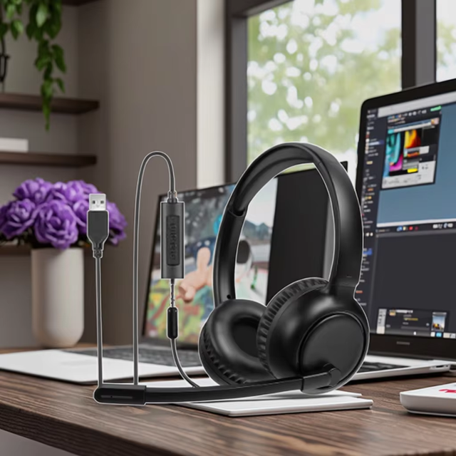 OEM Upgraded USB 3.5mm 2-in-1 Corded Stereo Headset Crystal Microphone Noise Cancelling Volume Control Mute Button ForTelephones