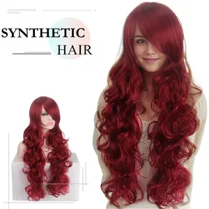 Anxin Cosplay Long Darker Red Body Wave 80cm Synthetic Party Role Play Wig
