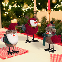 Décoration de table en tissu créative Hongsheng pour Noël, motif oiseau mignon et Père Noël, oiseau debout pour les fêtes transfrontalières