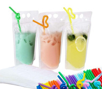 Pochettes de boisson scellées pour jus, sacs en plastique transparents et refermables à fermeture éclair pour boissons, avec paille en plastique, 100 pièces, en Stock et personnalisés