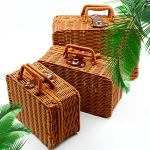 Durable Wicker PP Rattan Real Rattan Picnic Basket Rattan Photo Props Handmade Weaving Mini <b>Suitcase</b> - Product Image 1