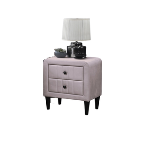 Light <b>Pink</b> Velvet Nightstand 2 Drawers <b>Bedside</b> <b>Table</b> Sleek Design Tempered Legs Bedroom Furniture - Product Image 3
