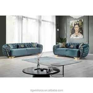 2024 çin Modern kanepe seti mobilya İtalyan lüks deri kanepe seti püsküllü Chesterfield kadife kanepe oturma odası mobilya