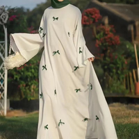 Mode islamique, vêtements pour femmes musulmanes, abaya fermée, abaya à nœud, robe décontractée ample pour femmes musulmanes, robe islamique blanche à manches trompette pour femmes