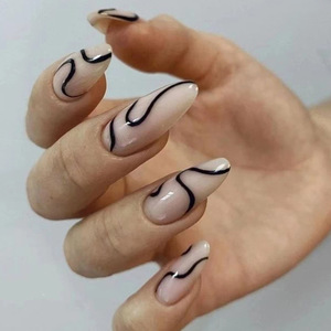 <span class=keywords><strong>Uñas</strong></span> postizas francesas de triángulo rosa con <span class=keywords><strong>uñas</strong></span> postizas plateadas en forma de almendra usable al por mayor prensa en las <span class=keywords><strong>uñas</strong></span> - Product Image 4