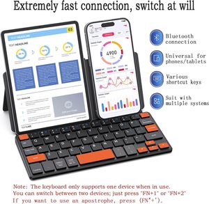 Mini <span class=keywords><strong>Teclado</strong></span> Universal BT, <span class=keywords><strong>Teclado</strong></span> Compacto con Teclas de Navegación Naranjas y Soporte Ajustable en Cualquier Ángulo <span class=keywords><strong>para</strong></span> Android/iOS/Windows - Product Image 5