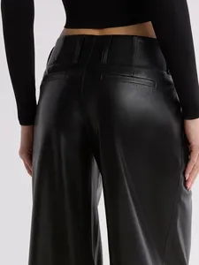 <span class=keywords><strong>Pantaloni</strong></span> dritti in similpelle opaca da donna <span class=keywords><strong>con</strong></span> <span class=keywords><strong>elastico</strong></span> in vita, <span class=keywords><strong>pantaloni</strong></span> larghi in PU elasticizzato, casual e alla moda <span class=keywords><strong>con</strong></span> tasche - Product Image 4