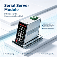 Serveur de périphériques série industriel 8 ports DIN-Rail, RS232/485 isolé galvaniquement, 2 ports Fast Ethernet + 4DI/2DO, double entrée d'alimentation