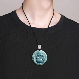 Bouddha en jadéite naturelle bleu eau, design original, style chinois, cadeau UNISEXE avec certificat d'évaluation FG87 - Product Image 4