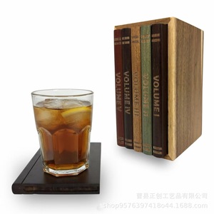 Posavasos de madera con forma de libro, cuadrados, de madera maciza, de color retro, para bebidas, para café, té, decorativos y funcionales - Product Image 5