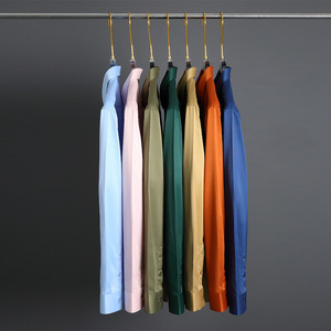 Camisa de Seda de Sarga Blanca para Hombre, Nueva Colección 2025, Personalizada, Manga Larga, <span class=keywords><strong>Sin</strong></span> Plancha, Monocromática, Transpirable, Casual, Entallada, para Primavera - Product Image 3