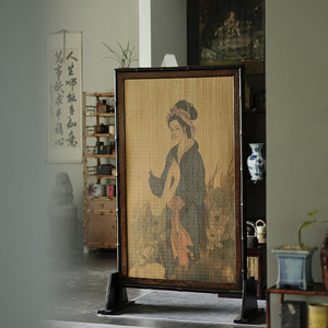 Chinese Style Bamboo Screen Double Sided Foldable <b>Room</b> <b>Divider</b> With Lady Portrait Art Decor For Living <b>Room</b> Entrance - Product Image 3