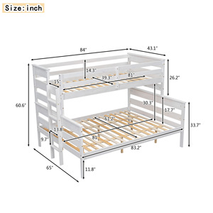 เตียงสองชั้นไม้สีขาวพร้อมบันไดและราวกั้นนิรภัยสำหรับห้องนอนเด็ก - Product Image 3