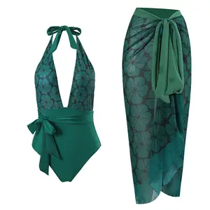 ชุดว่ายน้ำสองชิ้นออกแบบคอวี3สีชุดว่ายน้ำชายหาดผ้าโสร่ง