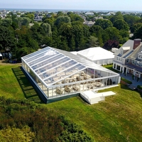 Tente de réception de luxe TENTCHO à structure en aluminium avec toit en PVC transparent et murs en verre pour événements de mariage en plein air