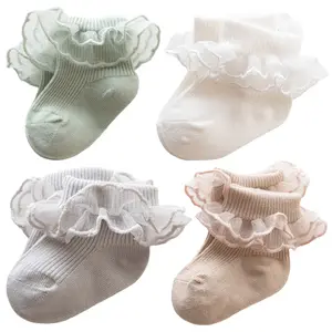 Ivy80181A 2024 primavera otoño calcetines de bebé de doble aguja calcetines de encaje con volantes para recién nacidos calcetines cómodos para niñas pequeñas